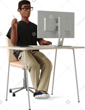 3D man studying online Illustration in PNG, SVG