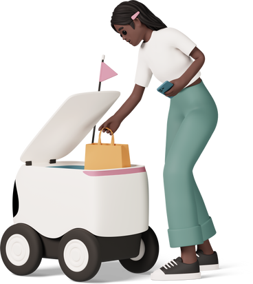 black girl with delivery robot PNG, SVG
