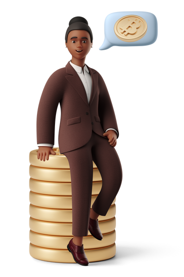 Business advisor woman sitting on a stack of coins PNG, SVG