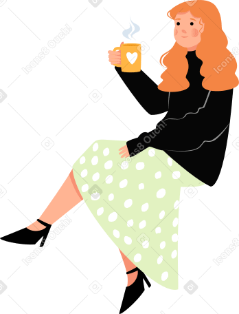 sitting girl with a cup of tea Illustration in PNG, SVG