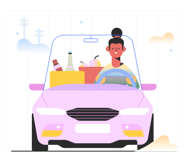 Woman driving home after grocery shopping PNG, SVG