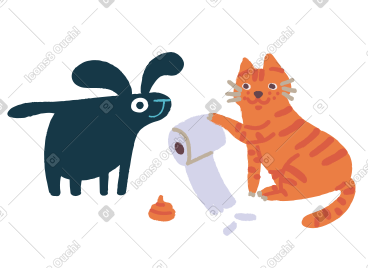 猫给狗递厕纸 PNG, SVG