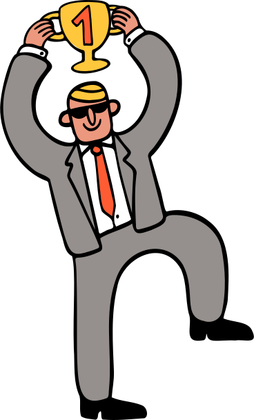 Business man in a victorious pose with a cup PNG, SVG