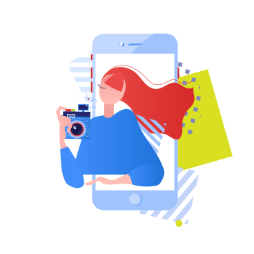 Female blogger taking photos with camera PNG, SVG