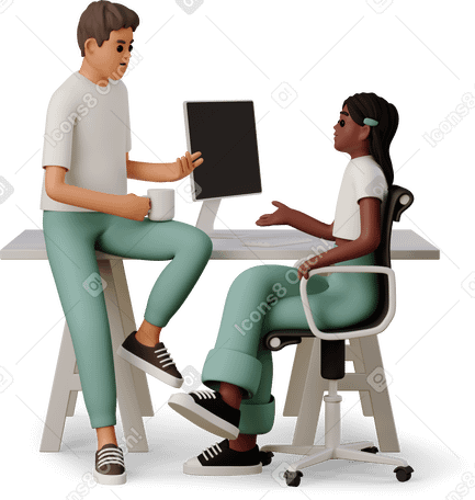 3D colleagues in an office space PNG, SVG