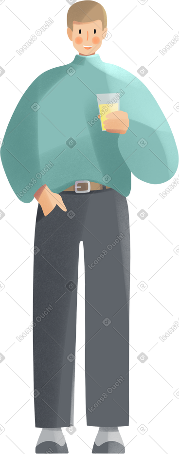 Young man standing with a glass of a juice PNG, SVG