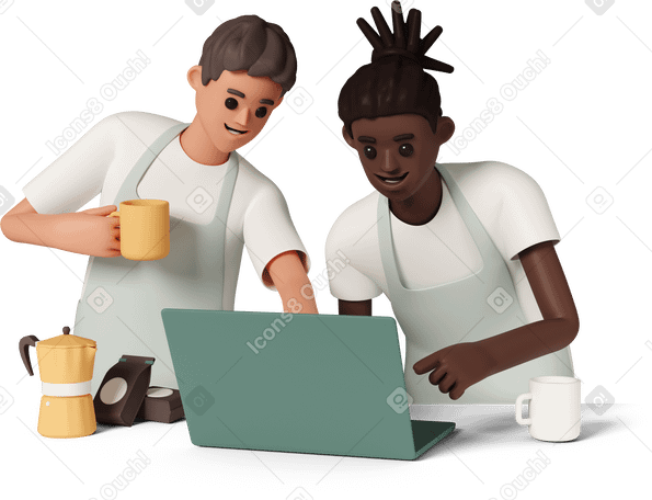 3D baristas using laptop PNG、SVG