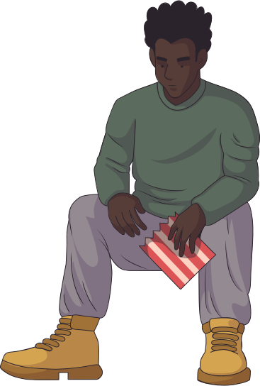 Sitting man with a paper bag in his hands PNG, SVG