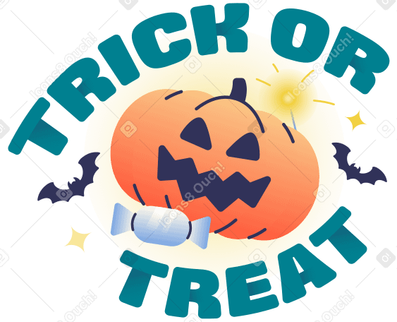 Lettering Trick or Treat with halloween pumpkin and bats text PNG, SVG