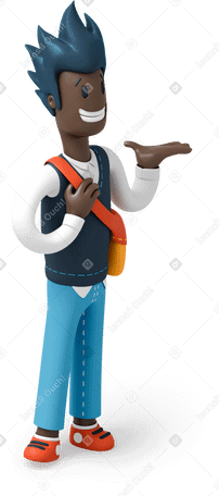 3D Blue haired man with raised hand PNG, SVG