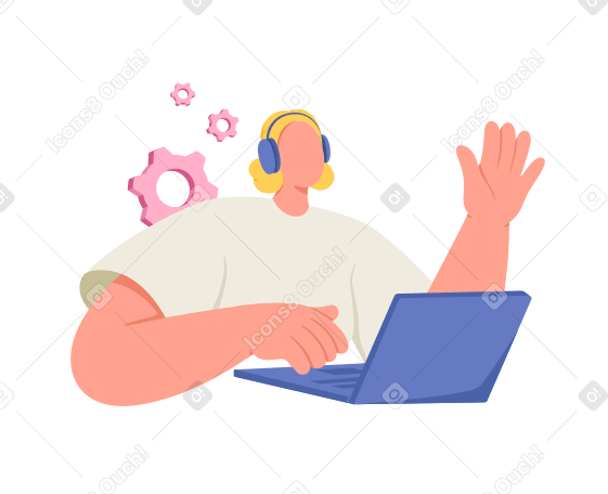 Ilustração animada de Empregado trabalhando em suporte técnico em GIF, Lottie (JSON), AE