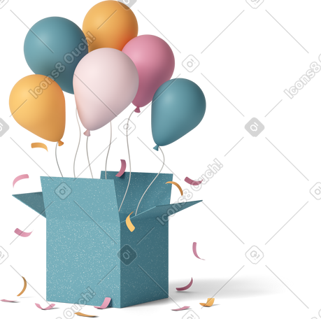 3D festive box with balloons PNG, SVG