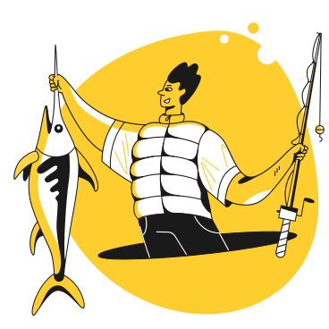 A man holding a fish and a fishing pole PNG, SVG