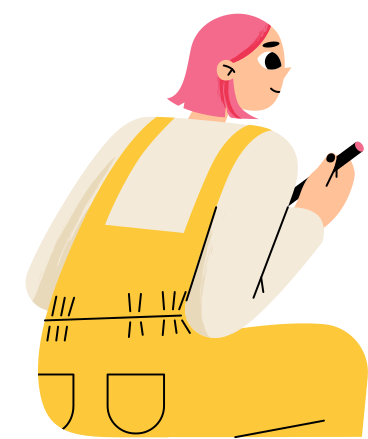 girl sitting and holding a pen PNG, SVG