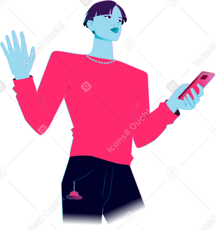Молодой человек держит телефон в PNG, SVG