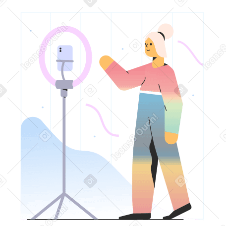 Woman recording video on phone PNG, SVG