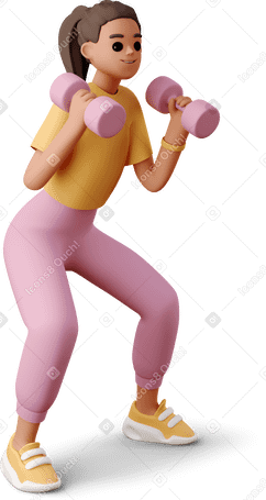 3D woman does sports with dumbbells Illustration in PNG, SVG