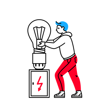 Man screwing a light bulb into a transformer case PNG, SVG