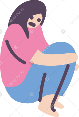 sad woman hugs knees PNG, SVG