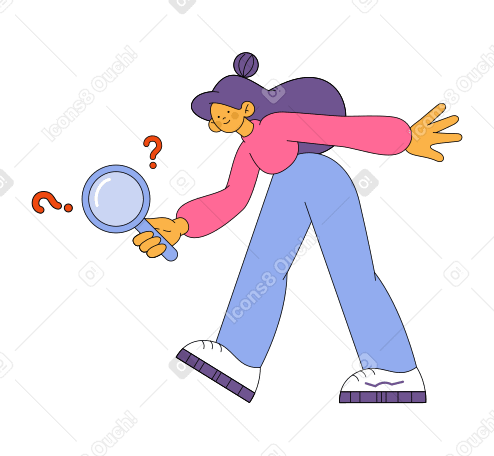 Girl investigating with magnifying glass Illustration in PNG, SVG