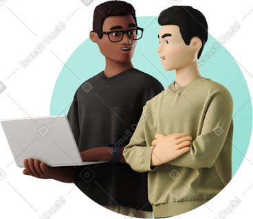 Two young men talking about work PNG, SVG