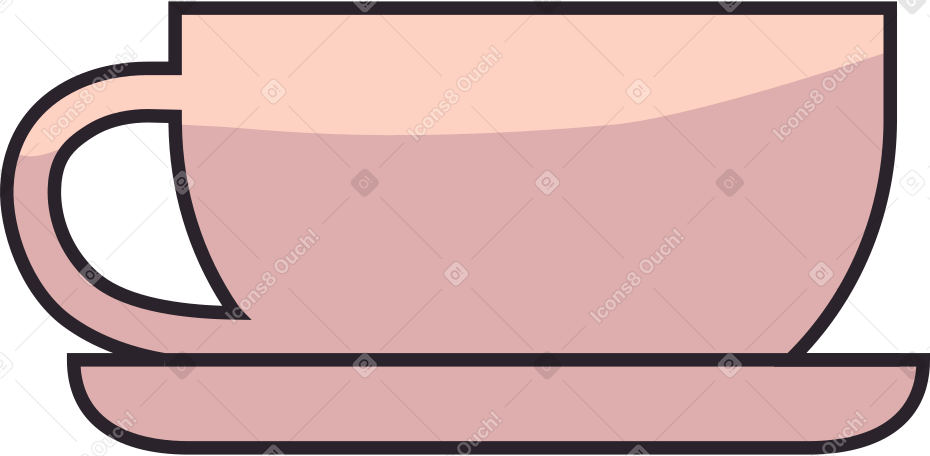 pink cup with handle and saucer Illustration in PNG, SVG