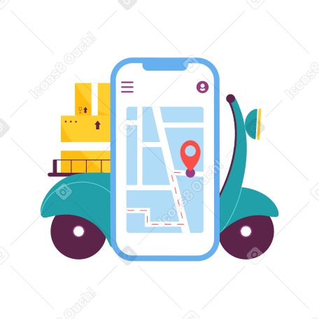 Delivery with gps navigation animated illustration in GIF, Lottie (JSON), AE