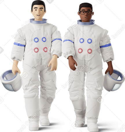 3D two astronauts walking PNG, SVG