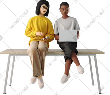 Young women sitting with laptop on the table PNG, SVG