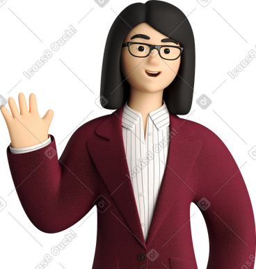 Businesswoman in red suit waving hello PNG, SVG