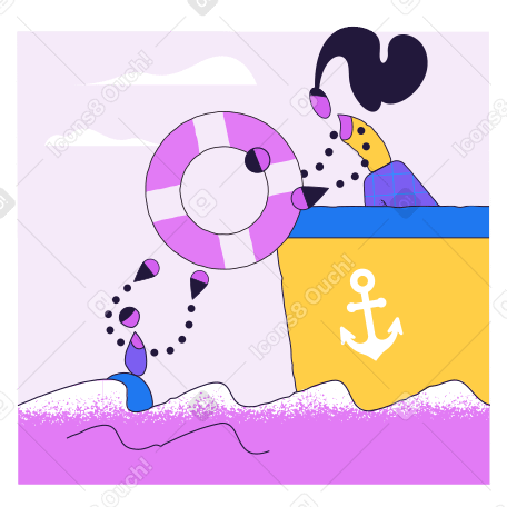 물에 빠진 남자를 구하는 배에 탄 여자 PNG, SVG