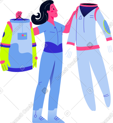 Woman astronaut chooses a suit PNG, SVG