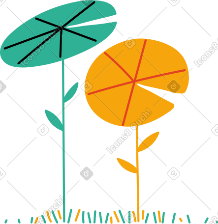 草地上的两朵太空向日葵 PNG, SVG