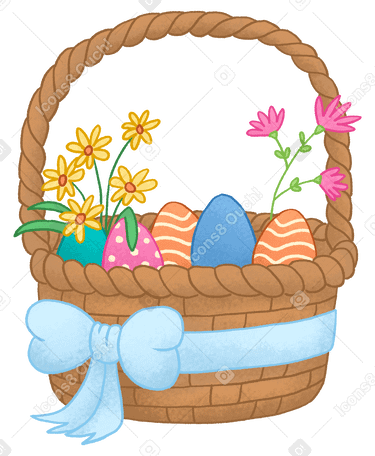 Cesta con huevos de pascua y flores. PNG, SVG