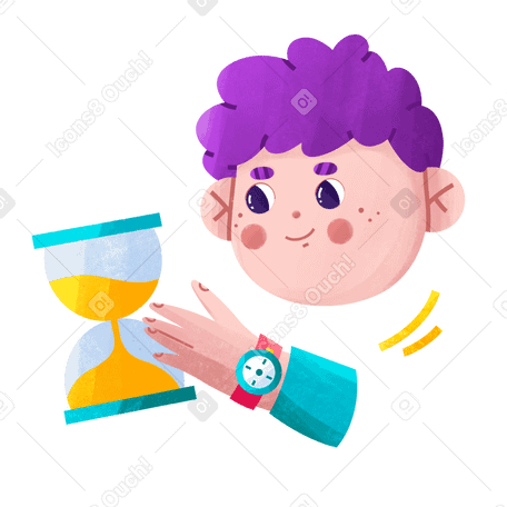 Young boy is waiting for the sand in the hourglass to fill up PNG, SVG