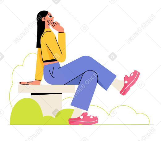 A woman sits and thinks Illustration in PNG, SVG