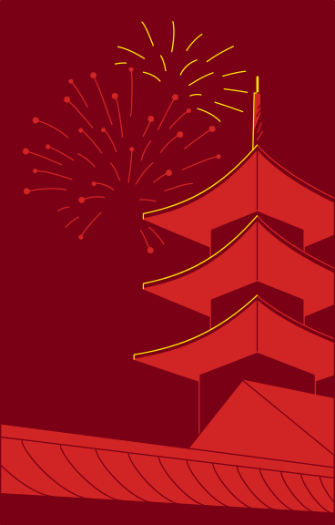 frame with the pagoda and the fireworks PNG, SVG