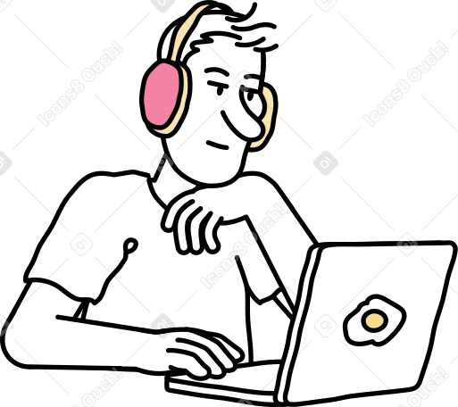 young man looking at laptop PNG, SVG