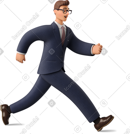 3D 深蓝色西装奔跑的商人 PNG, SVG