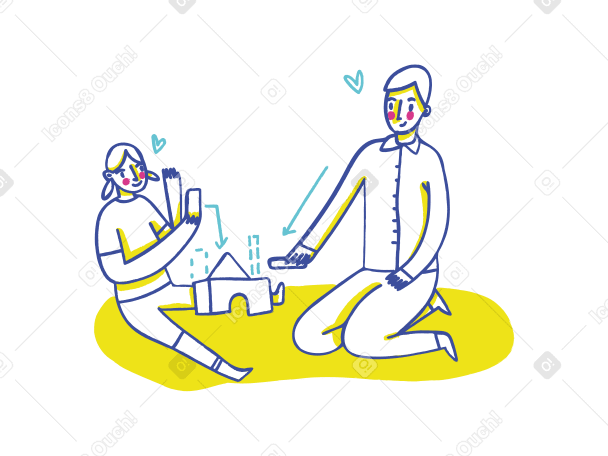 Father and daughter playing with building blocks PNG, SVG