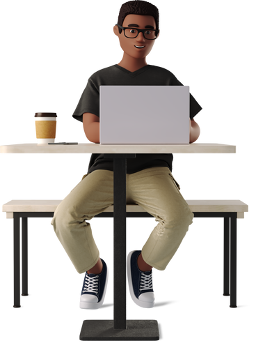 young man working at a bar table PNG, SVG