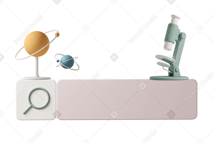 3D search bar with microscope and miniature planets PNG, SVG
