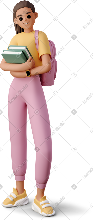 Girl with books and backpack PNG, SVG