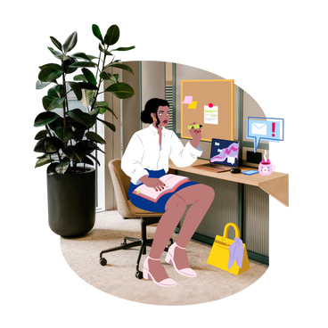 女性办公室职员在办公桌上做计划 PNG, SVG