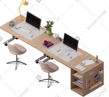 Isometric view of art studio office desk PNG, SVG