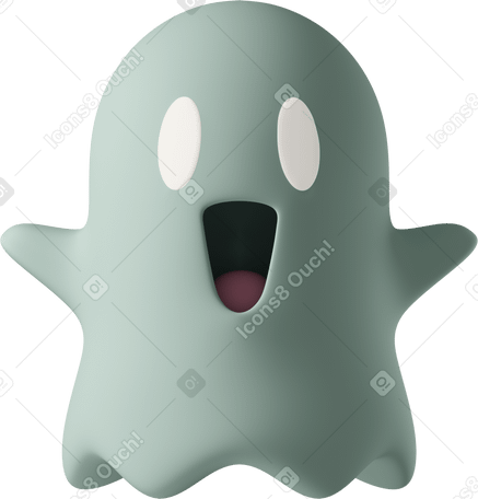 3D happy green ghost Illustration in PNG, SVG