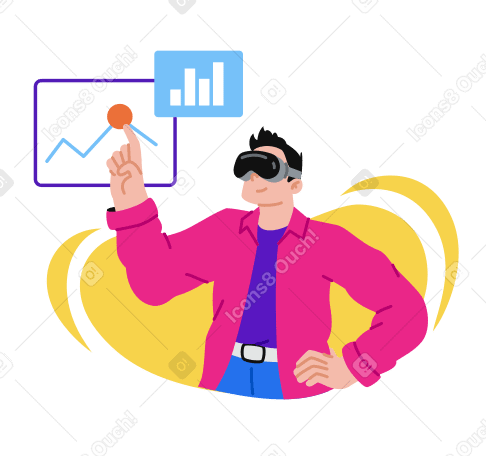 Man interacting with graphics in VR glasses  PNG, SVG