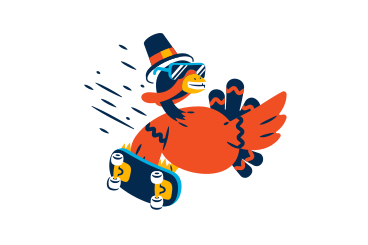 A cartoon turkey with a skateboard in his hand PNG, SVG