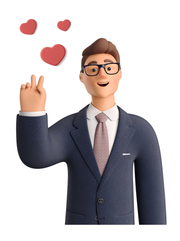 Businessman in love showing peace sign PNG, SVG