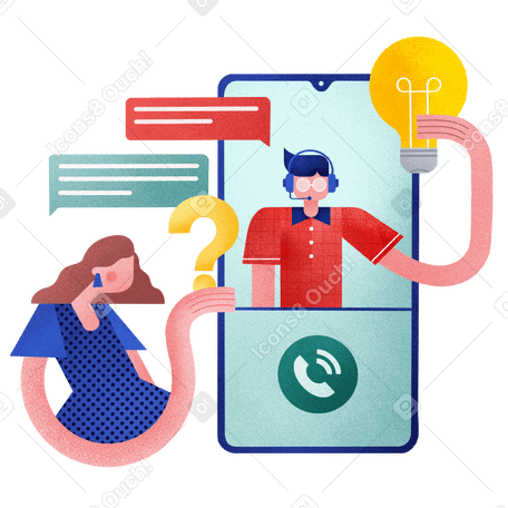 Girl asks a question to the support service and the operator answers her question Illustration in PNG, SVG